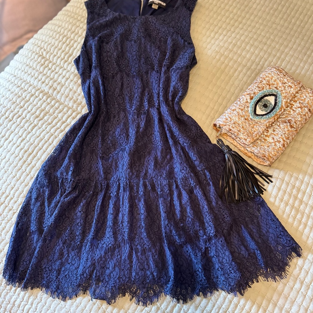 Karl Lagerfeld Navy Lace Mini Dress - Picture 3 of 8